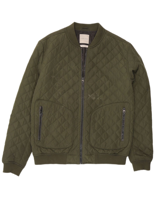 Zara Mens Quilted Jacket UK 42 XL Green Polyester