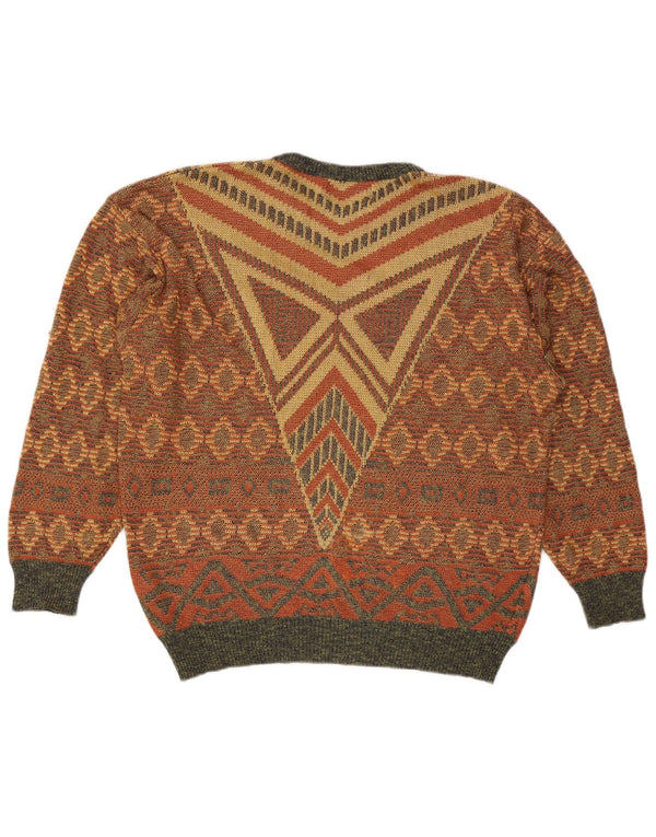 Vintage Herren Rundhals-Pullover mit Rundhalsausschnitt, XL, mehrfarbig, geometrisch