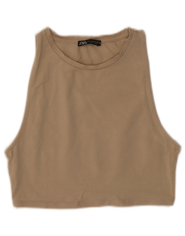 ZARA Damen Crop Top UK 12 Mittelbeige Baumwolle