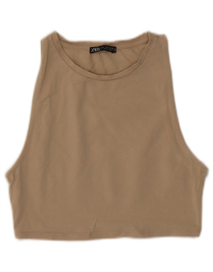 ZARA Damen Crop Top UK 12 Mittelbeige Baumwolle