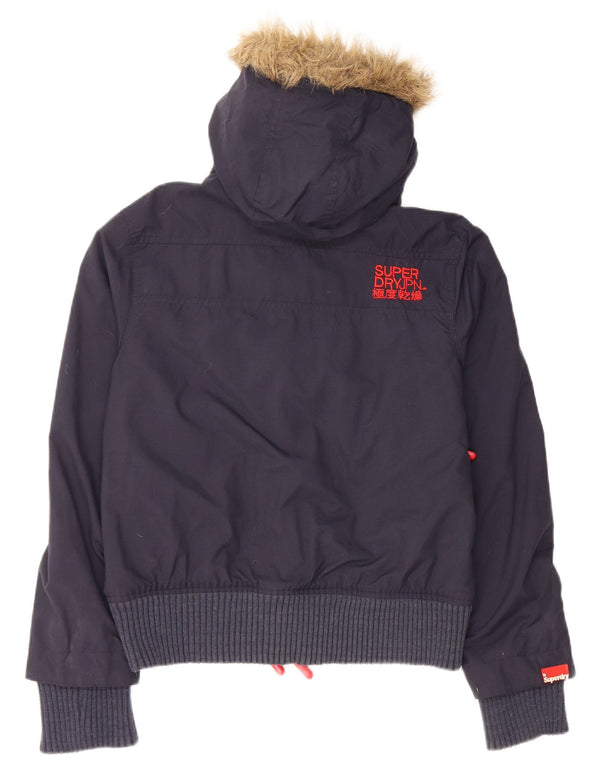 SUPERDRY Womens Hooded Bomber Padded Jacket UK 14 Medium Navy Blue Nylon