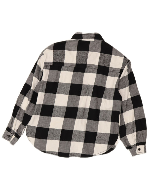 Benetton Mädchen-Flanellhemd mit lockerer Passform, 8–9 Jahre, groß, schwarzes Gingham-Baumwolle
