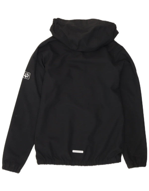 Jack Wolfskin Jungen Regenjacke mit grafischer Kapuze, 11–12 Jahre, schwarzes Polyester