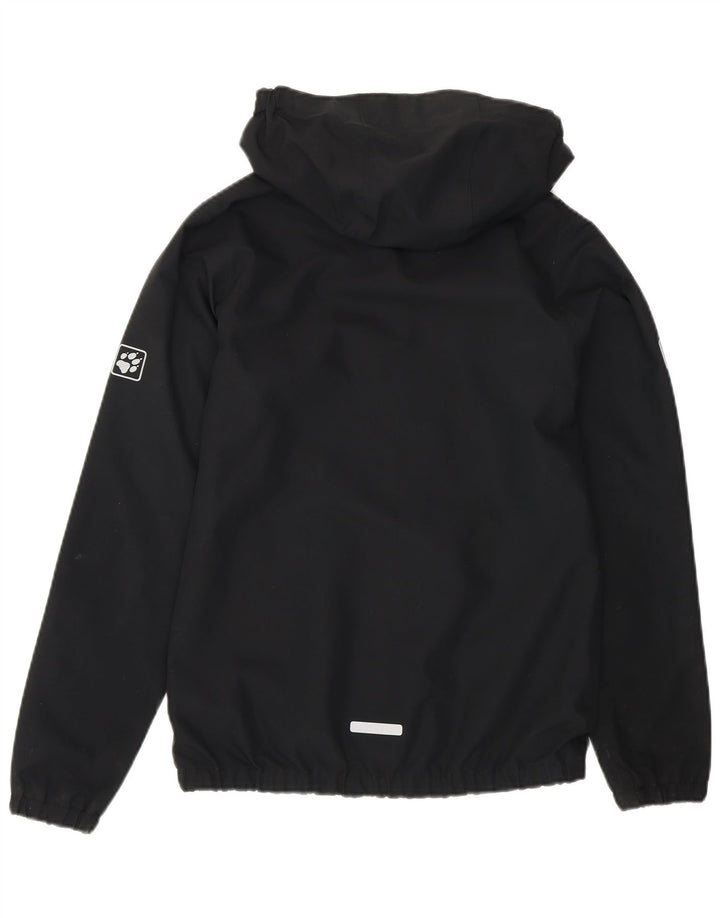 Jack Wolfskin Jungen Regenjacke mit grafischer Kapuze, 11–12 Jahre, schwarzes Polyester