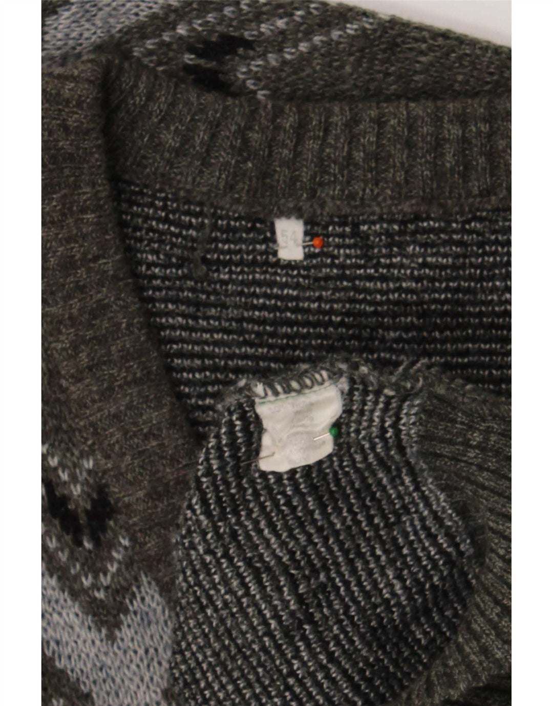 Vintage Herren Pullover mit V-Ausschnitt IT 54 XL Grau Argyle/Diamond Wool