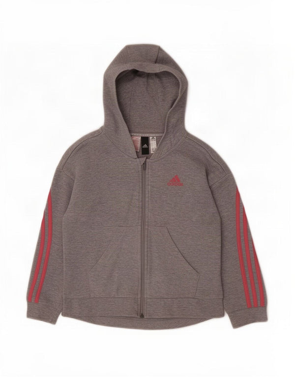 Adidas Mädchen-Kapuzenpullover mit Reißverschluss, 9–10 Jahre, grau gefleckte Baumwolle