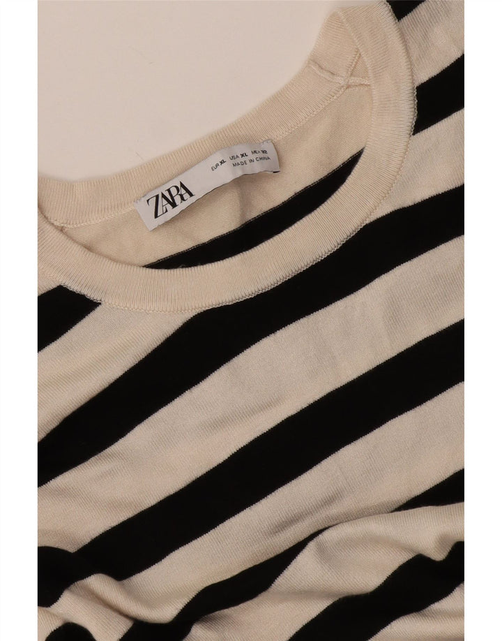 Zara Damen Bluse Top UK 18 XL Weiß gestreift