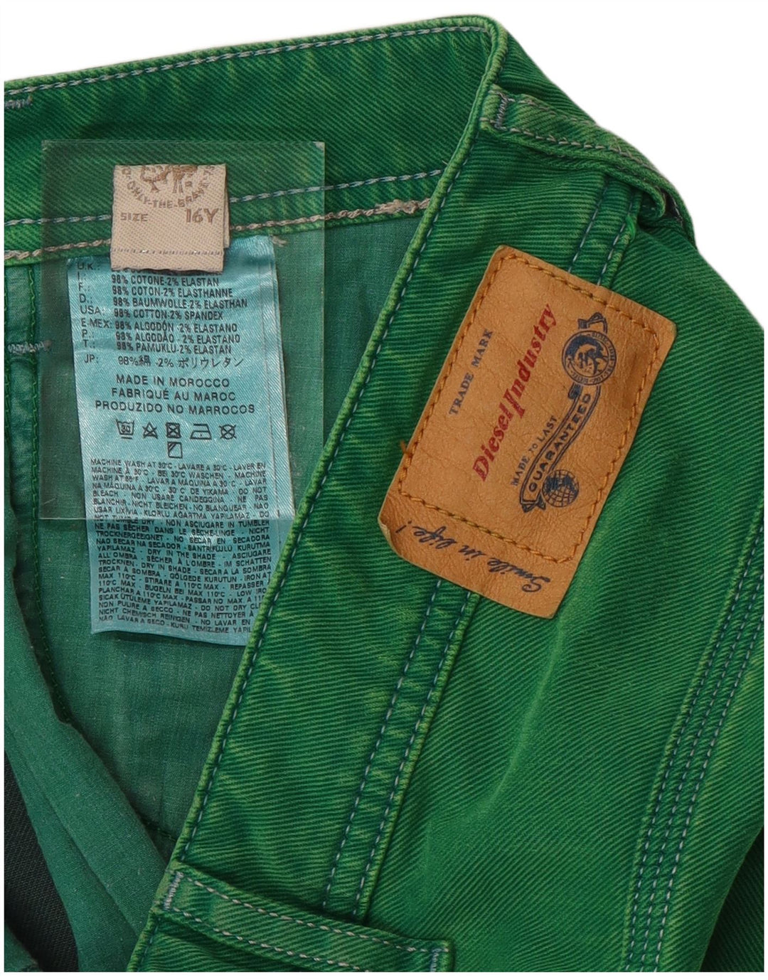 DIESEL Jeansshorts für Jungen, 15–16 Jahre, W32, grüne Baumwolle