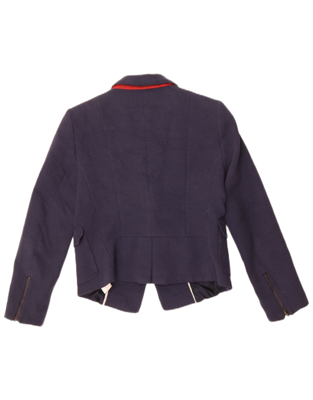 Zara Damen Crop 1-Knopf-Blazerjacke UK 14 Große marineblaue Baumwolle