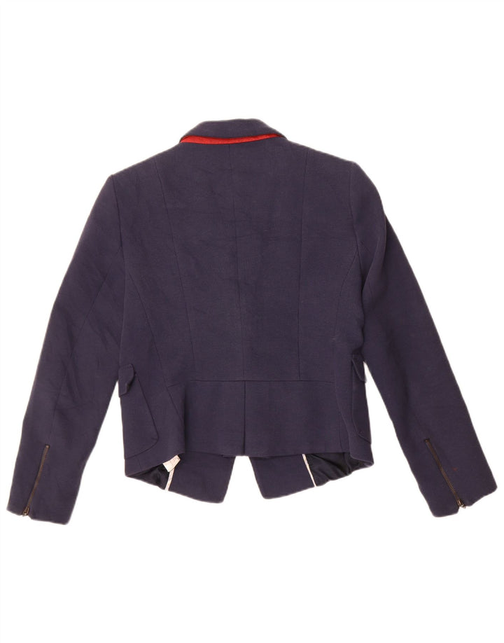 Zara Damen Crop 1-Knopf-Blazerjacke UK 14 Große marineblaue Baumwolle