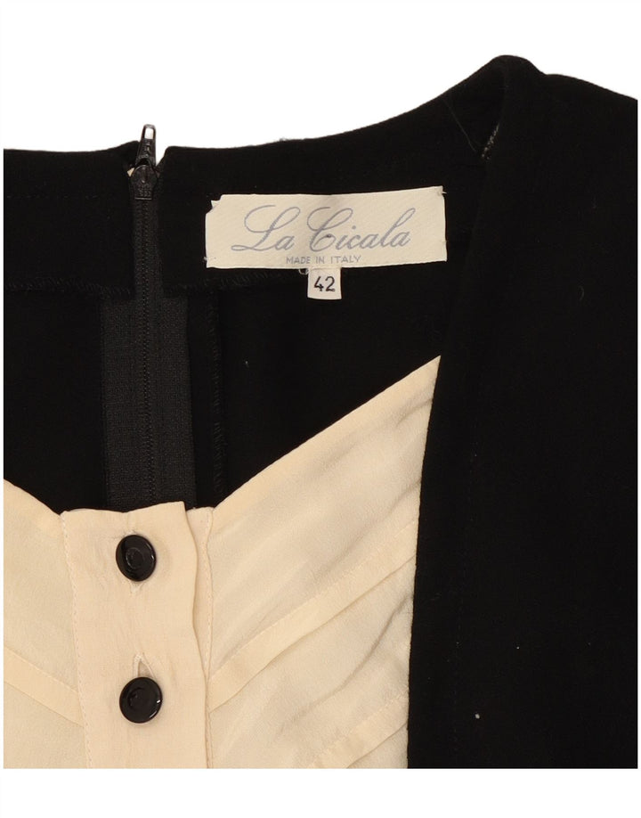 Vintage Damen Langarm-Etuikleid IT 42 Medium Schwarz