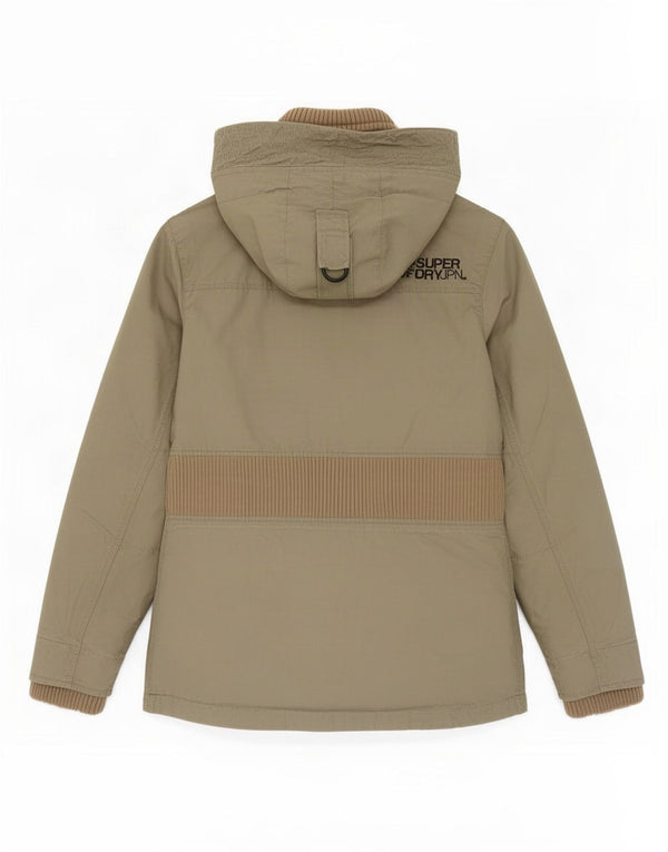 Superdry Damen-Parka mit Kapuze, UK 12, mittlere Khaki-Baumwolle