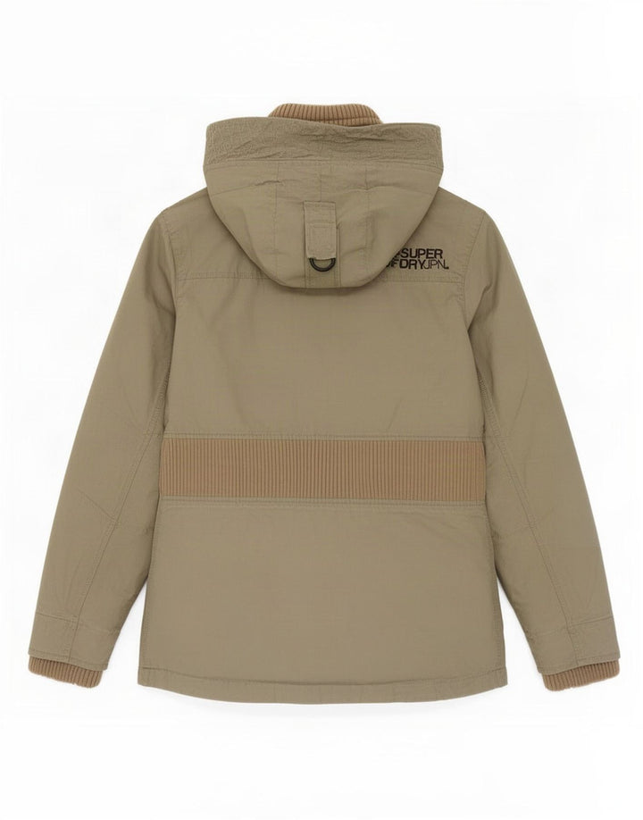 Superdry Damen-Parka mit Kapuze, UK 12, mittlere Khaki-Baumwolle
