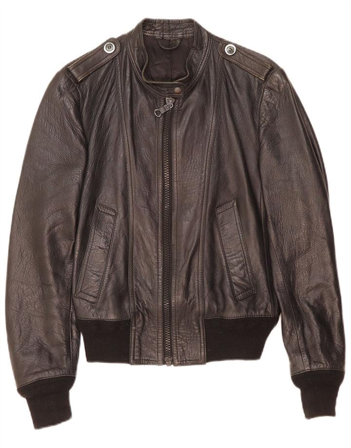 Vintage Damen Militärlederjacke UK 14 Medium Schwarz