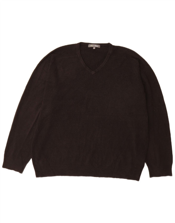 Marks & Spencer Herren-Pullover mit V-Ausschnitt, 2XL, schwarzes Acryl