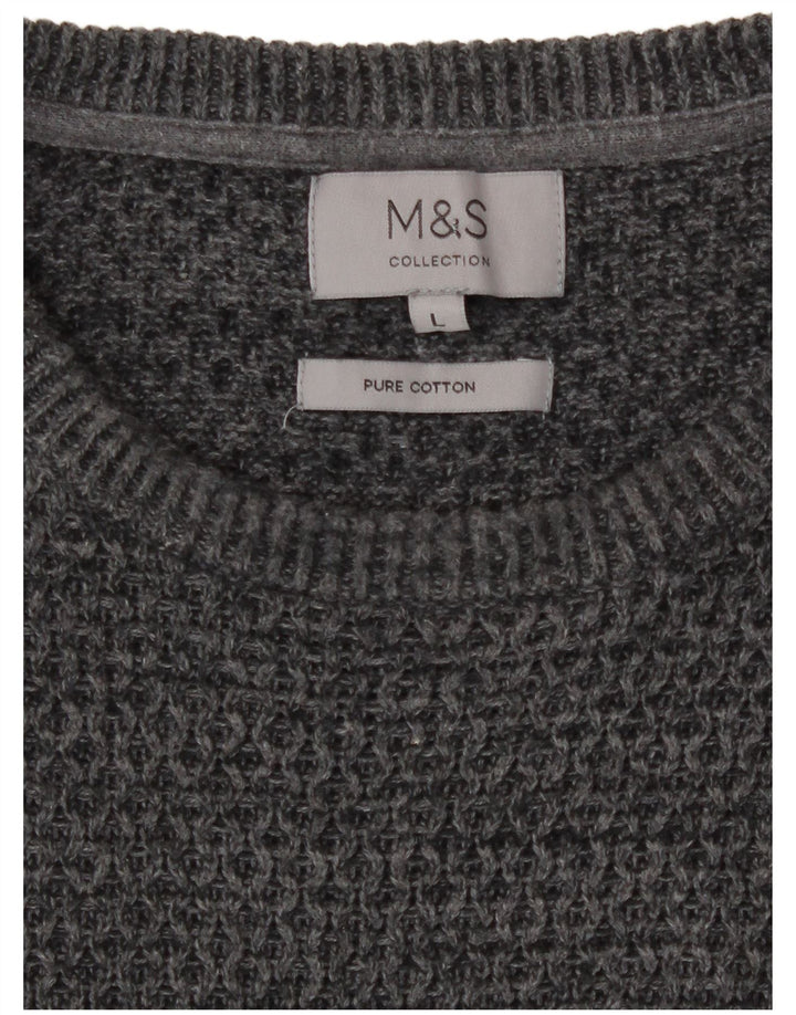 Marks & Spencer Herren-Pullover mit Rundhalsausschnitt, groß, grau gesprenkelte Baumwolle
