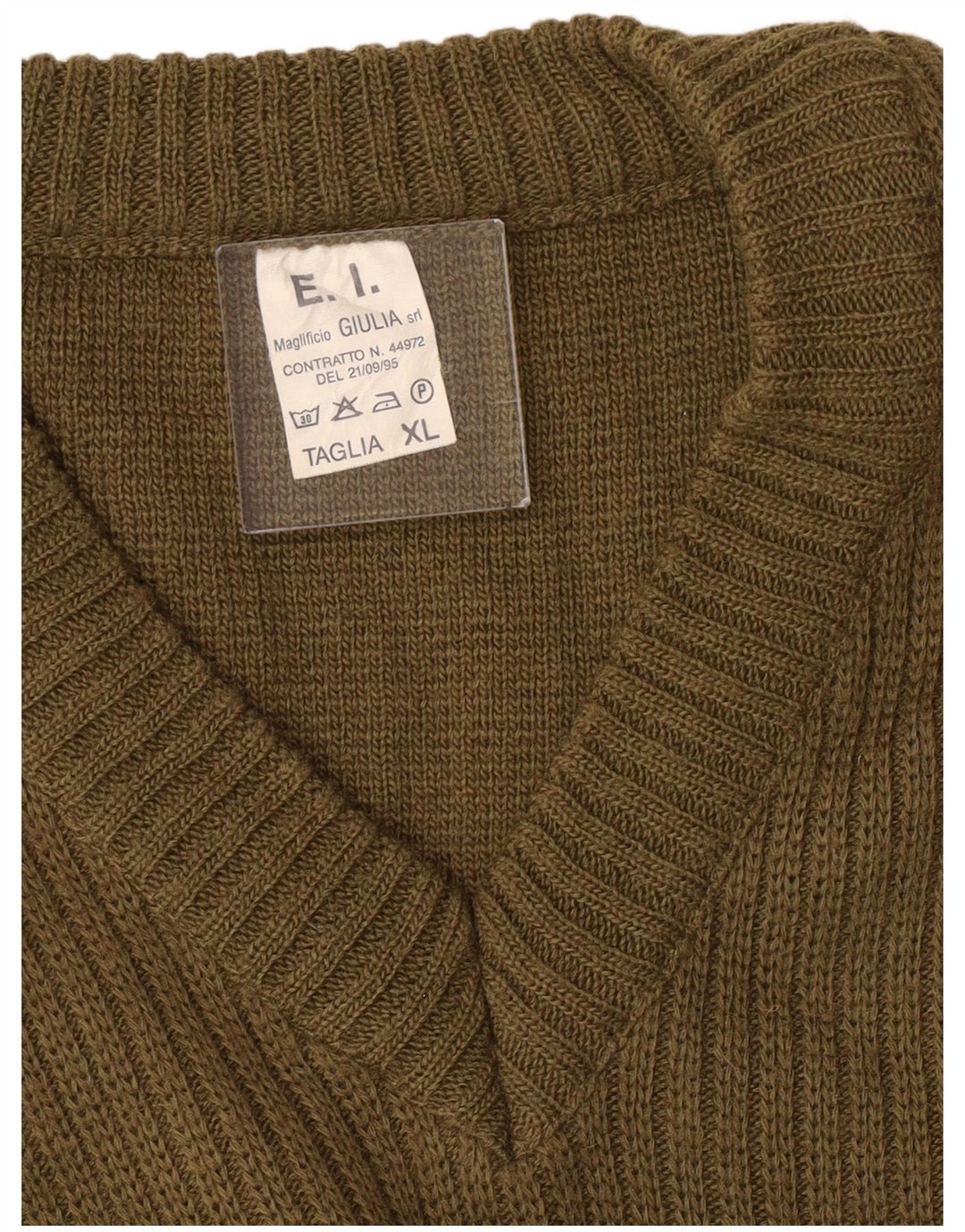 E.I Herren Militär-Pullover mit V-Ausschnitt, XL, Khaki