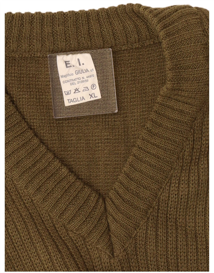 E.I Herren Militär-Pullover mit V-Ausschnitt, XL, Khaki