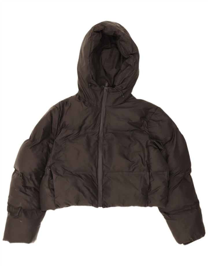 Zara Damen Crop Hooded Übergroße wattierte Jacke UK 10 Small Schwarz Polyester