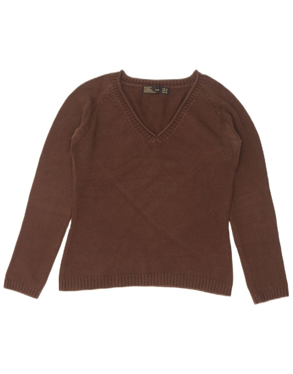 Zara Damen Crop V-Ausschnitt Pullover Pullover UK 12 Mittelbraune Baumwolle