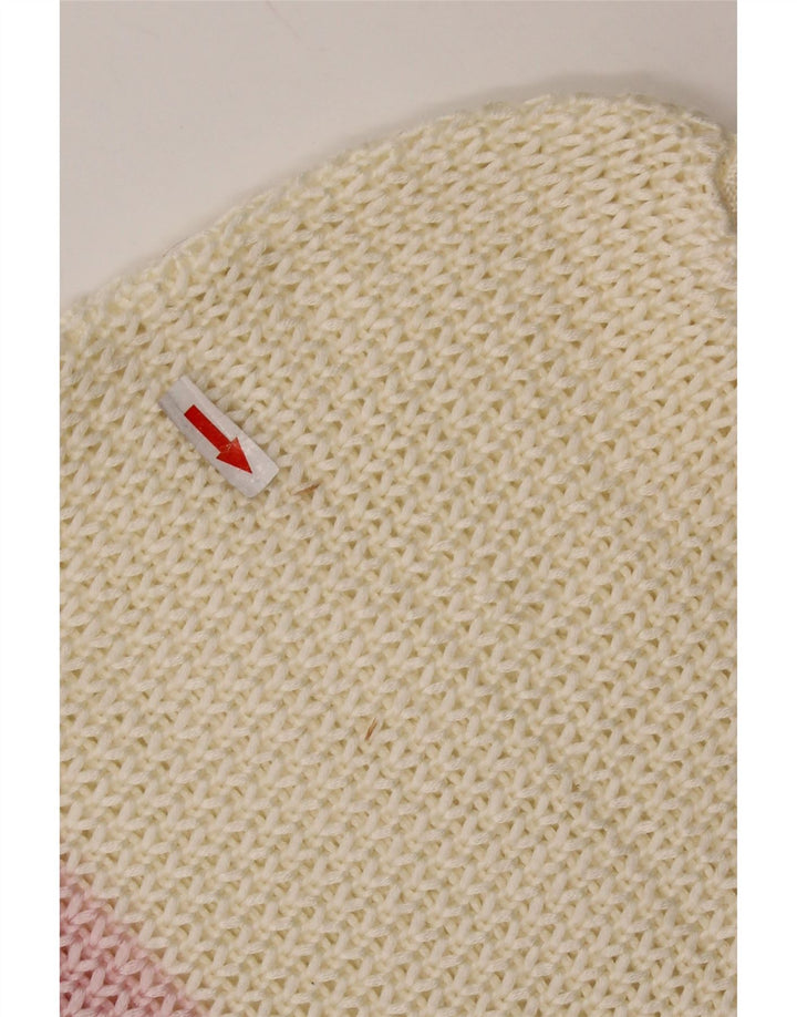 Vintage Damen Pullover mit U-Boot-Ausschnitt, Gr. 14, groß, weiß gestreift