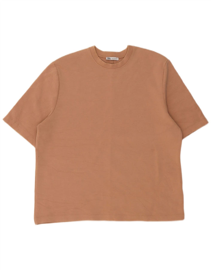 Zara Herren T-Shirt Top Mittelbeige Baumwolle