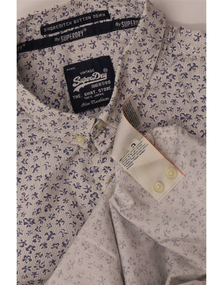 Superdry Herren-Kurzarmhemd aus mittelweißer Baumwolle mit Blumenmuster