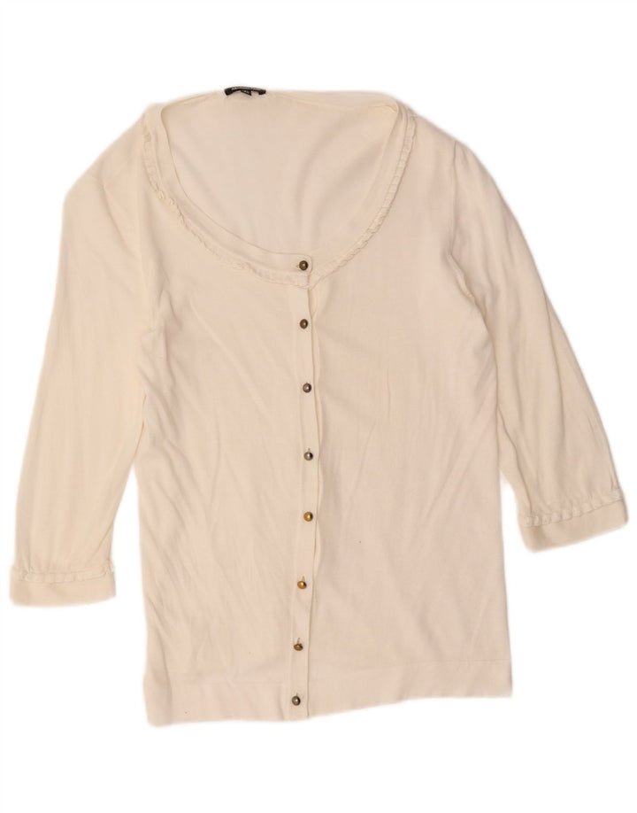 Massimo Dutti Damen-Strickjacke mit 3/4-Ärmeln, Gr. 14, Weiß