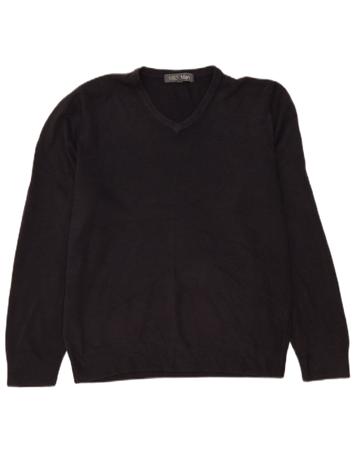 Marks & Spencer Herren-Pullover mit V-Ausschnitt, Mittelblau, Acryl