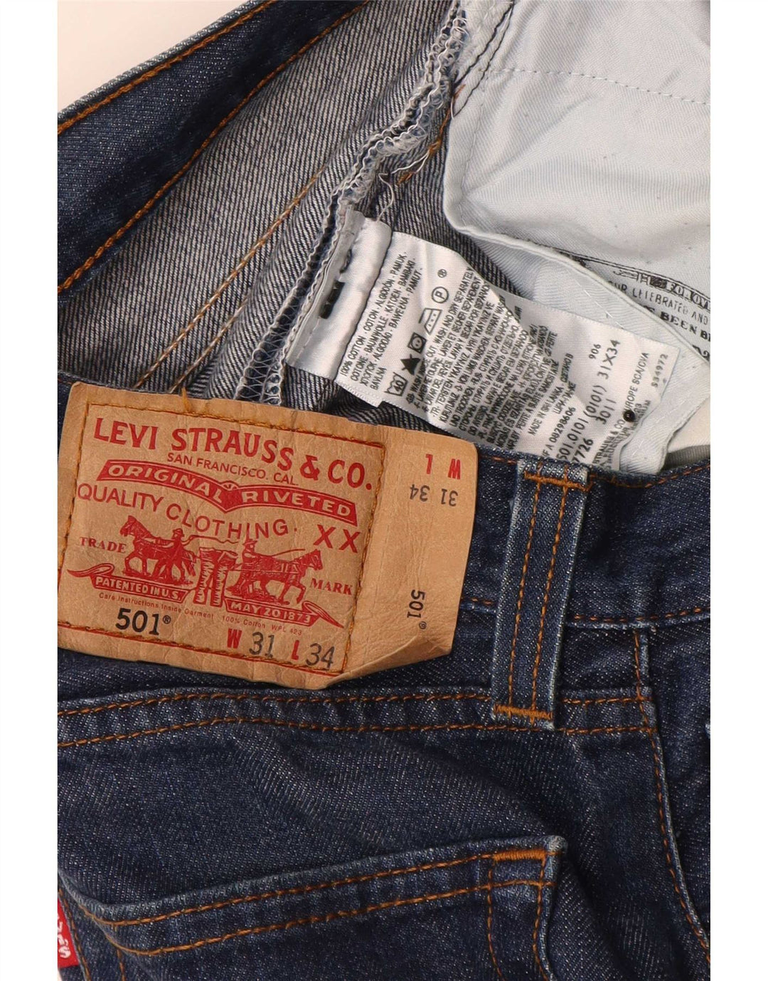 Levi's Herren 501 Straight Jeans W31 L34 Marineblaue Baumwolle