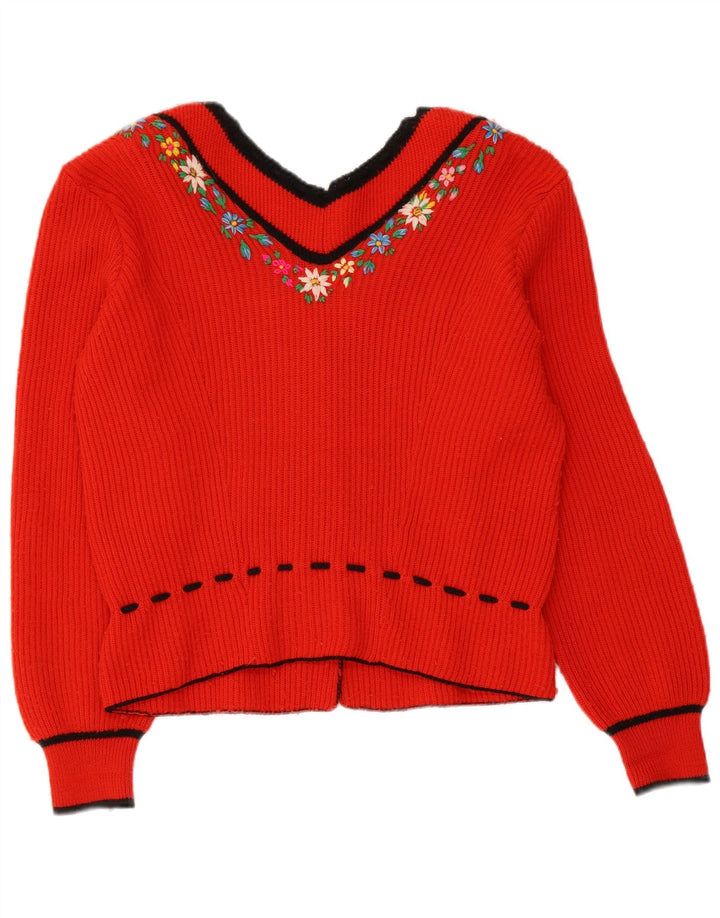 Vintage Damen Cardigan Pullover UK 14 Mittelrot geblümt