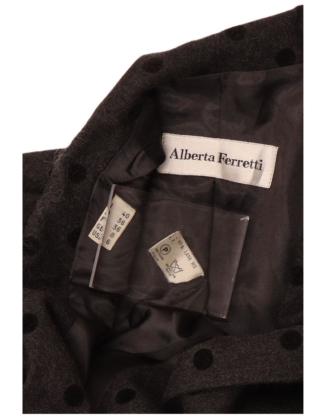ALBERTA FERRETTI Damenmantel UK 8 Small Grau gepunktete Wolle