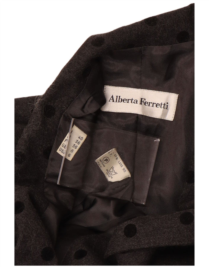 ALBERTA FERRETTI Damenmantel UK 8 Small Grau gepunktete Wolle