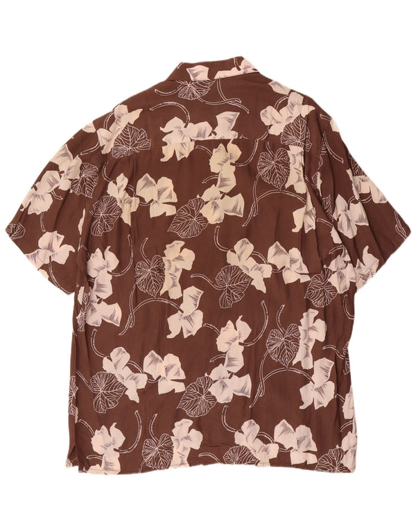 Vintage Herren Kurzarmhemd XL Braun Blumen Viskose
