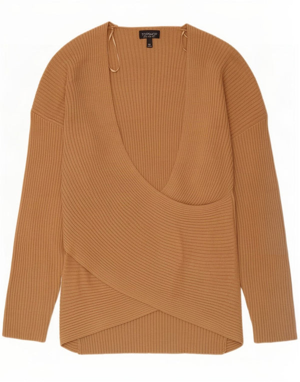 Topshop Womens V-Neck Jumper Sweater UK 16 Large Beige Acrylic