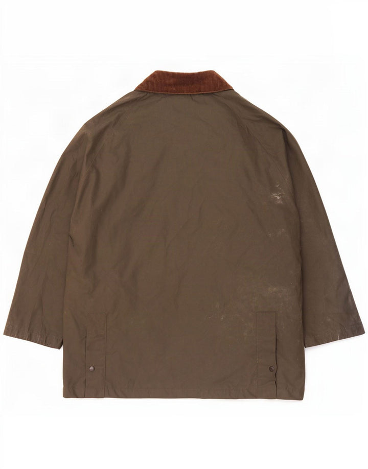 Brugi Herren-Jacke aus gewachster Baumwolle, Größe 40, groß, Khaki, Farbblock