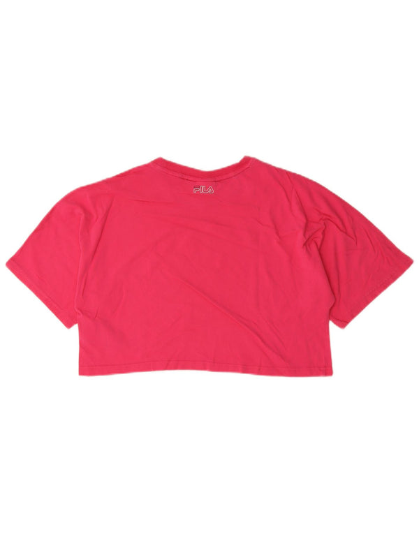 Fila Damen Crop Graphic T-Shirt Top UK 14 Mittelrosa Baumwolle