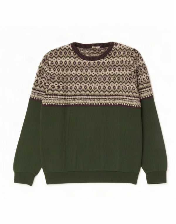 Scout Herren-Pullover mit U-Boot-Ausschnitt, XS, Grün, Fair-Isle-Polyester