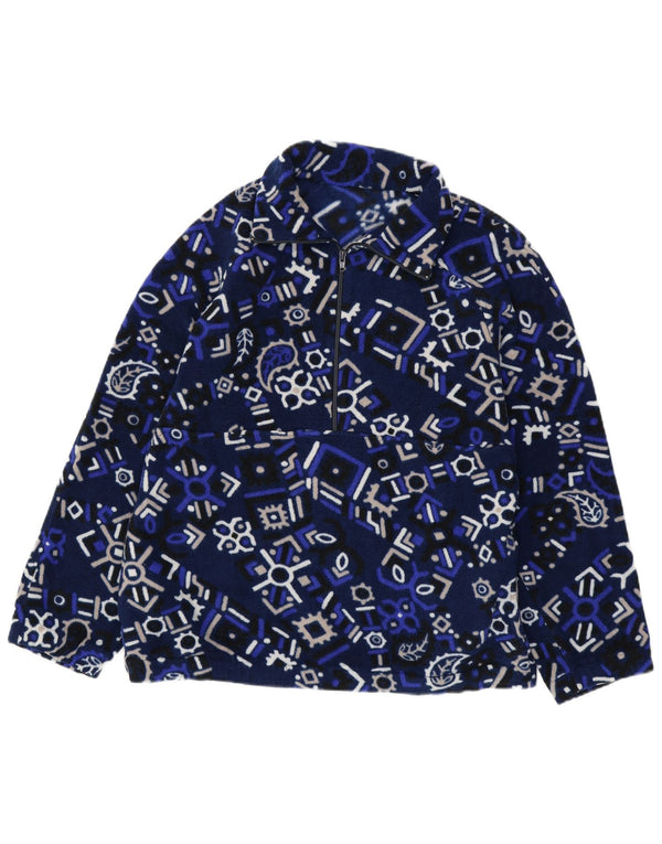 VINTAGE Herren-Fleecepullover mit Reißverschluss am Hals, groß, marineblau, geometrisch