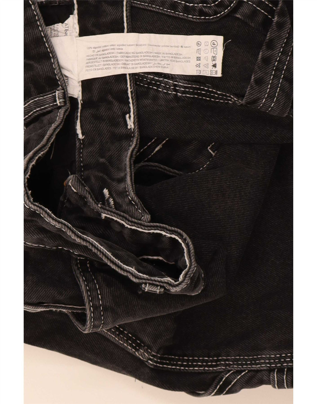 Pull & Bear Herren STWD Cargo Denim Shorts EU 36 Small W29 Schwarze Baumwolle