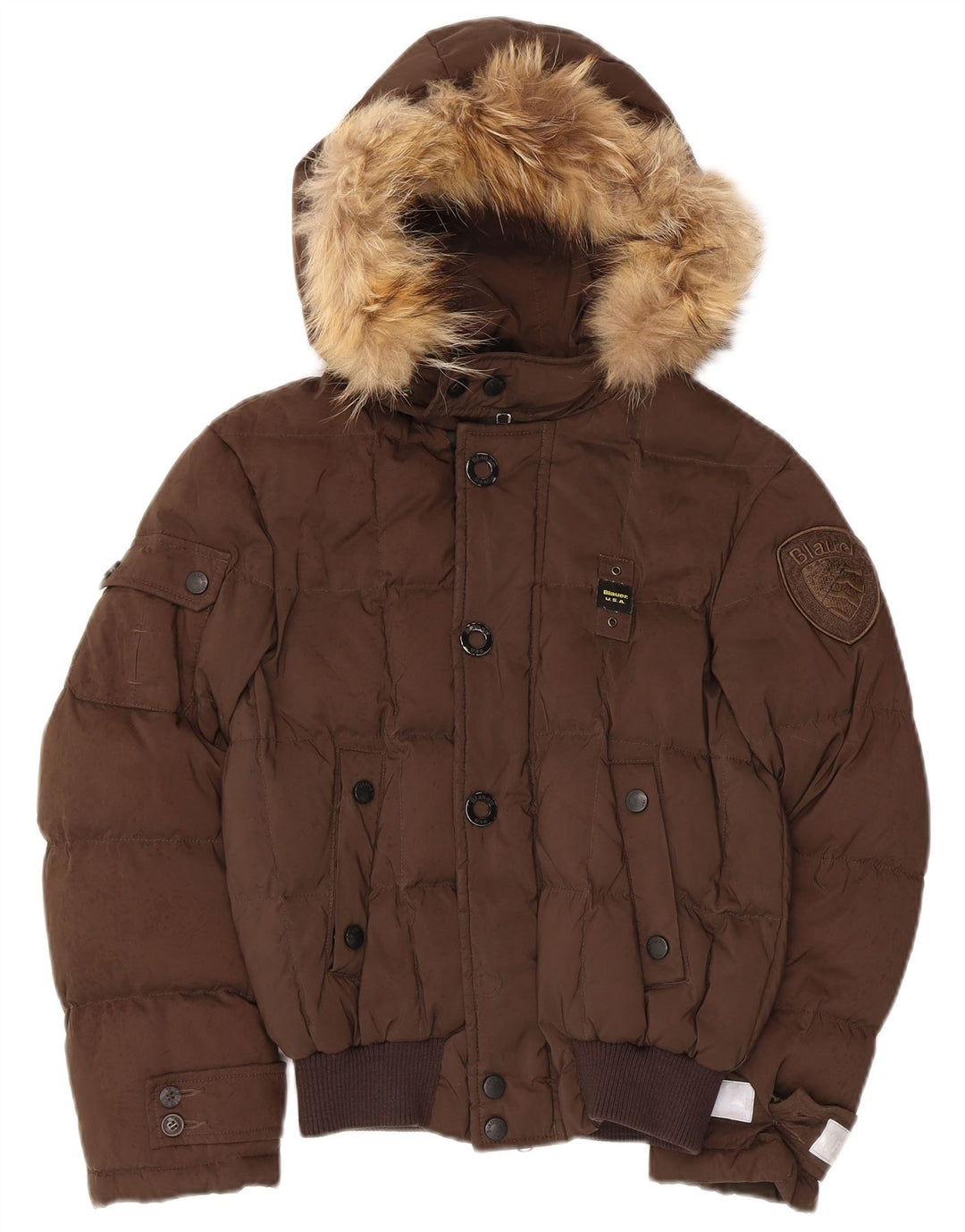 Blauer Wattierte Jungenjacke mit Kapuze, 9–10 Jahre, braunes Polyester