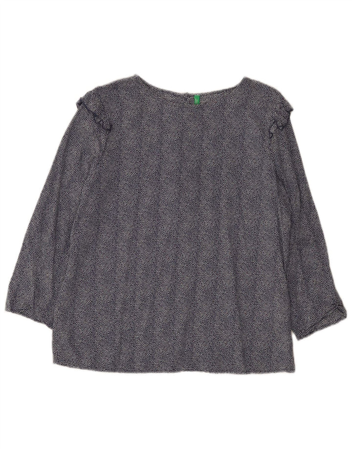 Benetton Damen-Blusenoberteil mit 3/4-Ärmeln, UK-Größe 44, mittleres Marineblau mit gepunktetem Modal