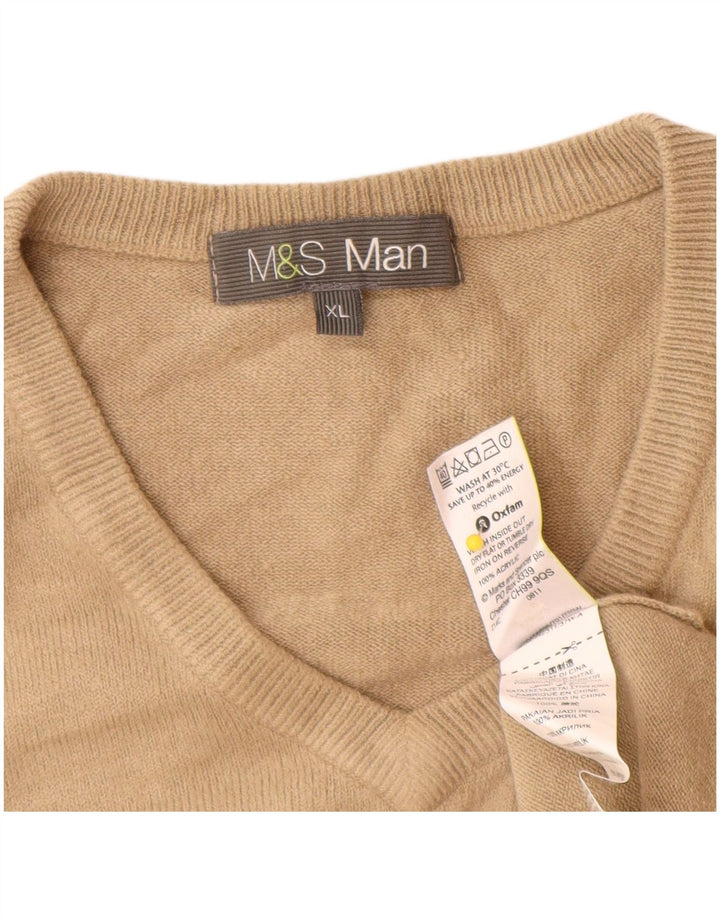 Marks & Spencer Herren-Pullover mit V-Ausschnitt, XL, Beige, Acryl