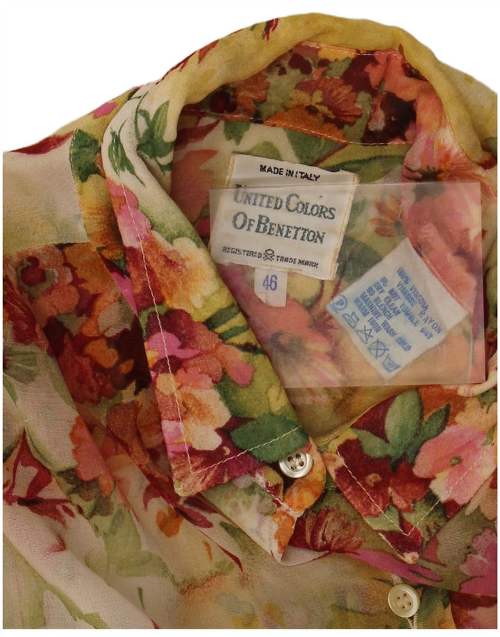 BENETTON Damen Kurzarm-Hemdbluse IT 46 Großes mehrfarbiges Blumenmuster