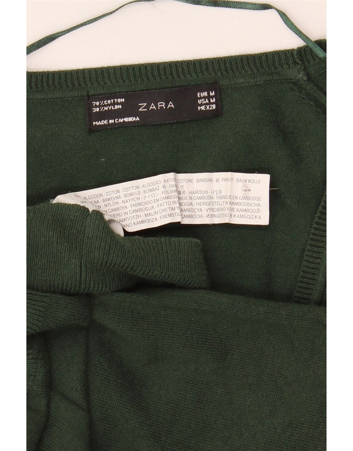 Zara Damen-Cardigan-Pullover UK 12 Mittelgrüne Baumwolle