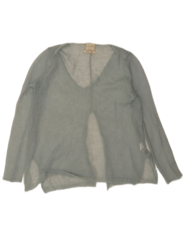Durchsichtiger Damen-Pullover mit V-Ausschnitt von Zara, Gr. 14, Mittelblau aus Mohair
