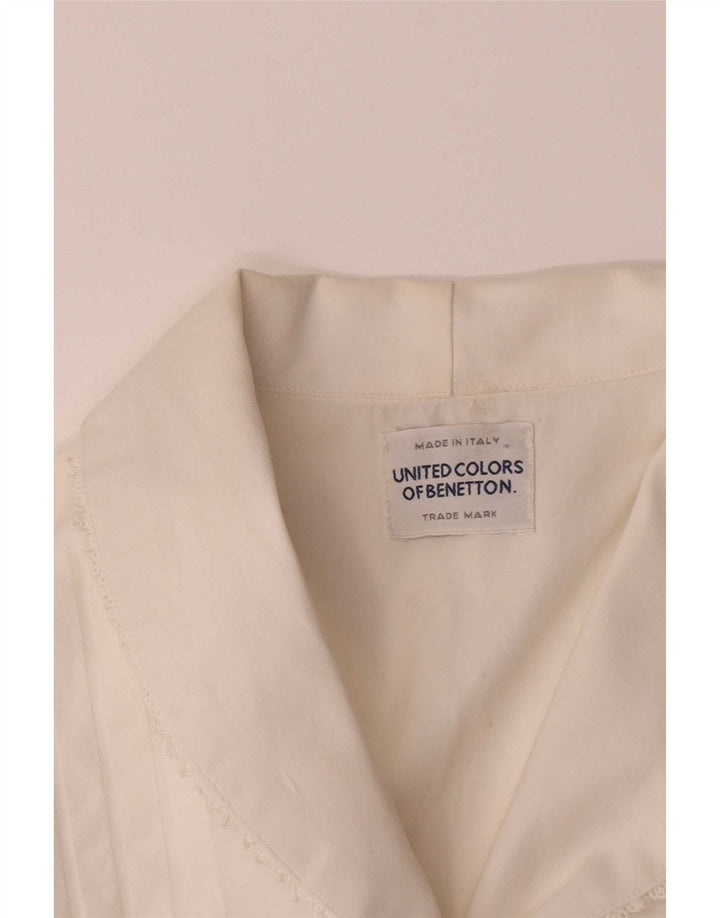 Benetton Damen Smokinghemd UK 12 Mittelweiß
