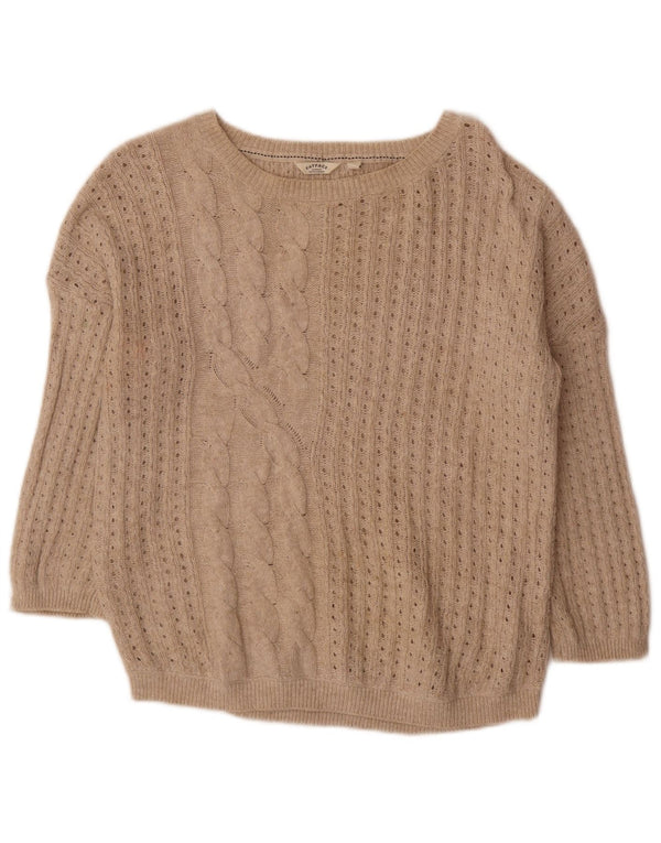 Fat Face Womens 3/4 Sleeve Boat Neck Jumper Sweater UK 10 Small Beige