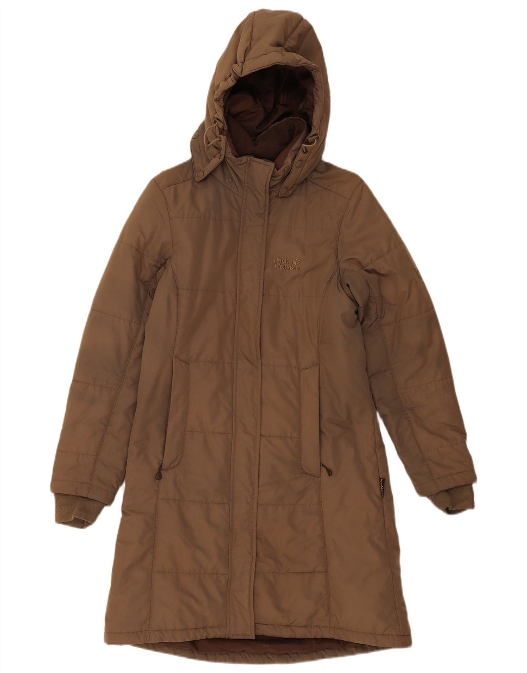 Jack Wolfskin Wattierter Damenmantel mit Kapuze, UK 8, Größe S, braun, Polyester