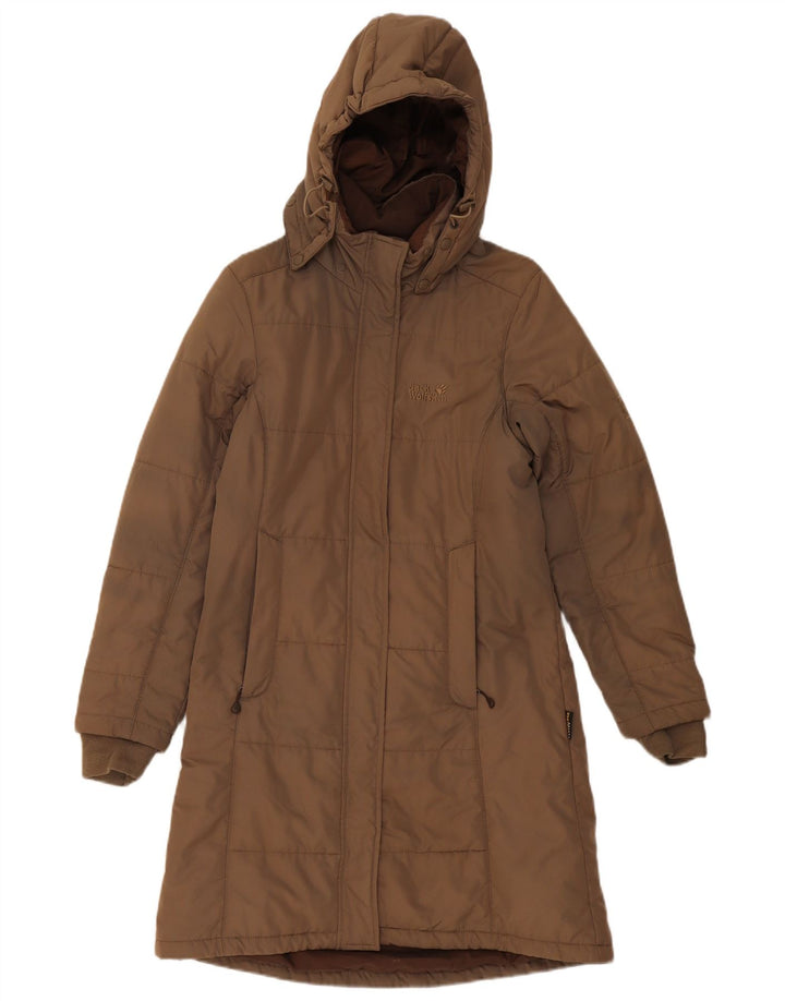Jack Wolfskin Wattierter Damenmantel mit Kapuze, UK 8, Größe S, braun, Polyester
